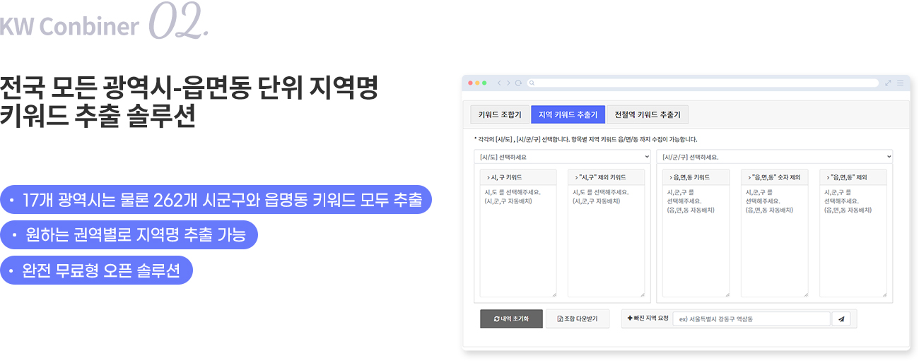전국 모든 광역시-읍면동 단위 지역명 키워드 추출 솔루션